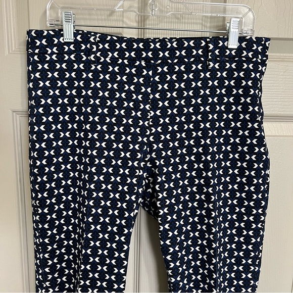 H&M Slacks Navy Patterned Stretchy Cigarette Trousers Pants Size 12 - Picture 2 of 8